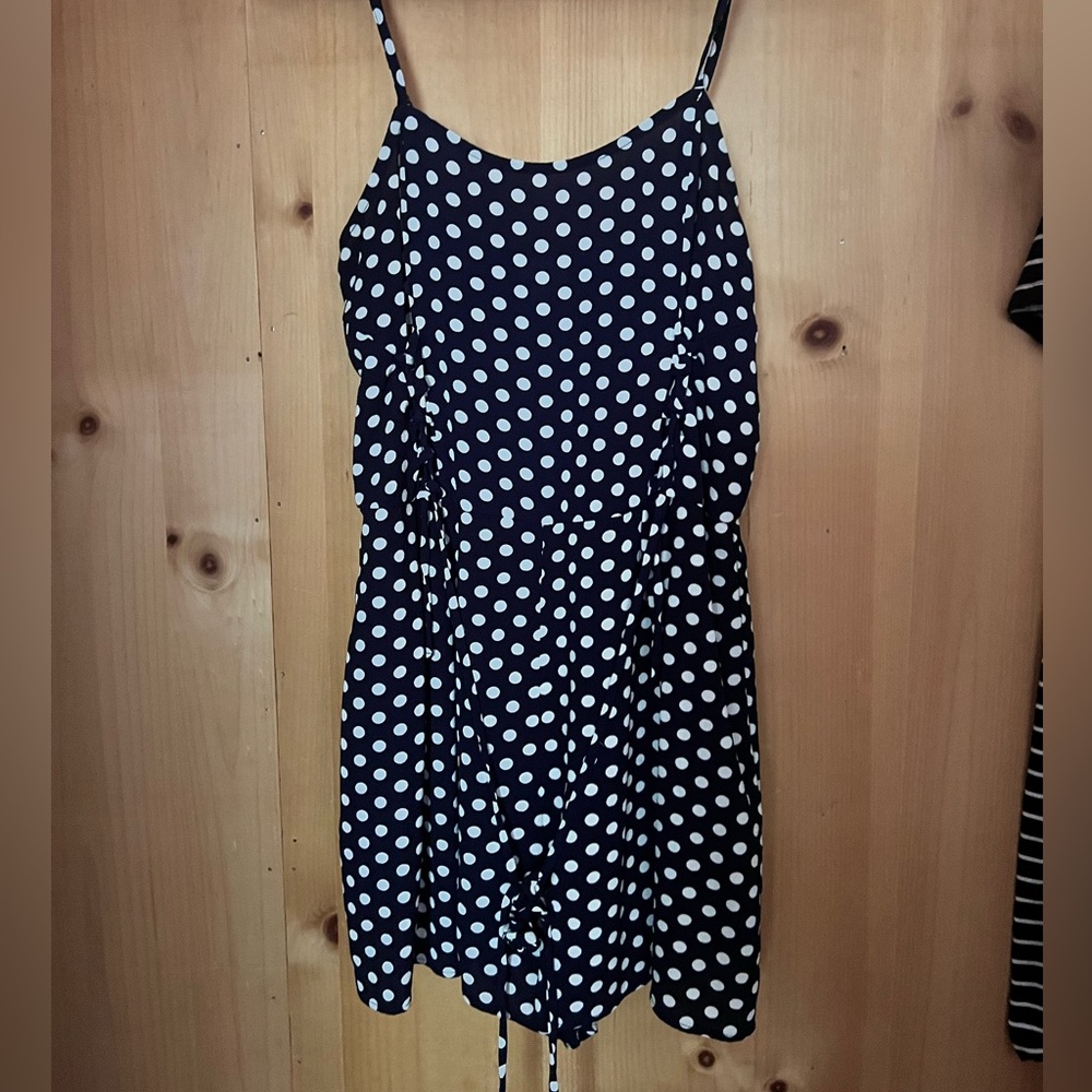 lace up polka dot romper